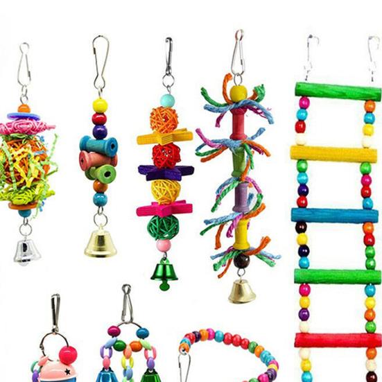 15 sztuk / zestaw Zestaw zabawek dla papug Koraliki Ball Bell Lekka akrylowa klatka dla ptaków Huśtawka do żucia Zabawka dla zwierząt domowych