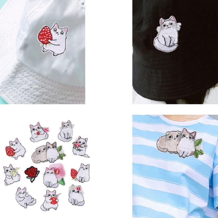 12 Pcs White Cats Applique Patches Embroidery Patches Iron On Patches Embroidered Patches Lovely Animal Sew On Patches