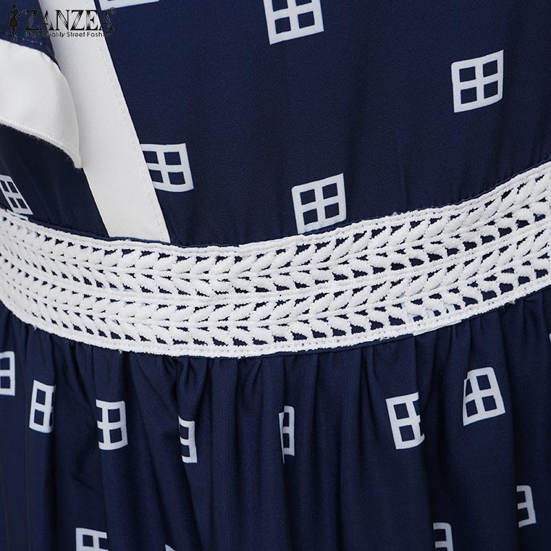 ZANZEA Women Casual Round Neck Loose Ruffles Sleeve Summer Long Dress