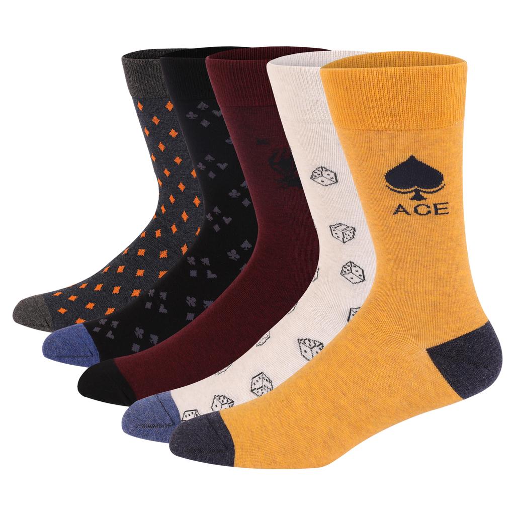 5 Pairs Mens Dress Socks Plus Large Size High Quality Combed Cotton Crew Socks Black Cool Argyle Breathable Casual Socks for Men