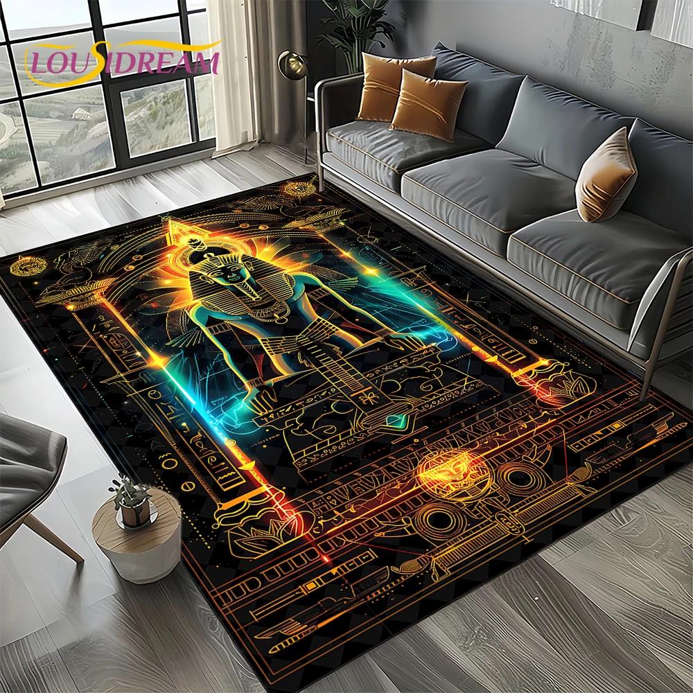 3D Retro Ancient Egypt Death Anubis Pharaoh Horus Mythology Carpet Rug for Living Room Bedroom Home Sofa,Kids Non-slip Floor Mat