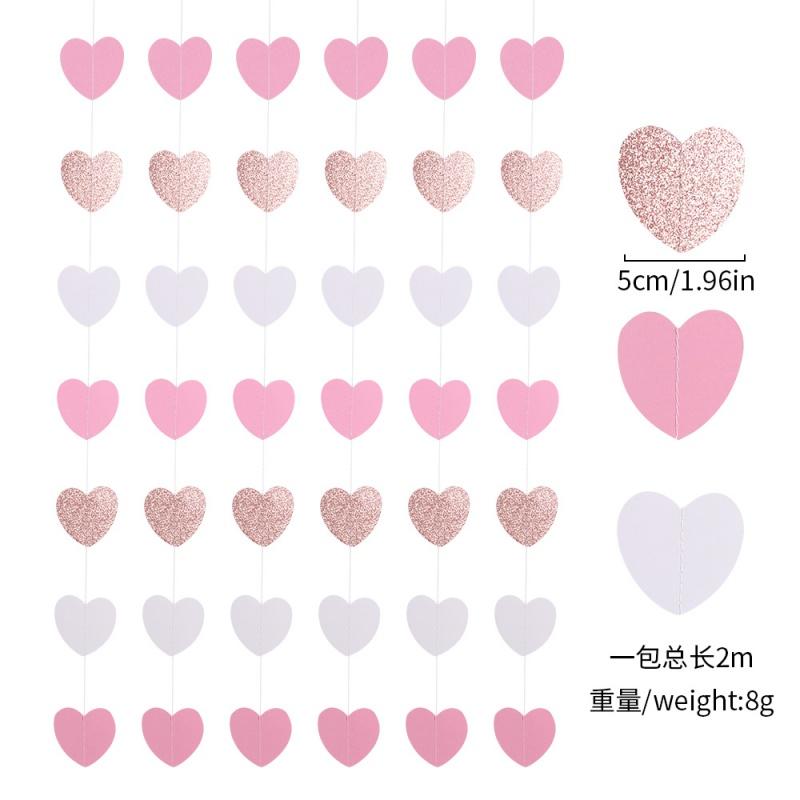 1Pcs 2M Red Heart Wreath DIY Valentine's Day Paper Heart Hanging Rope Wedding Anniversary Birthday Party Supplies Home Decoratio