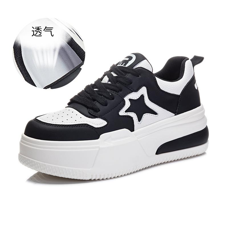 

Кожаные маленькие белые туфли женские 2025 весна новые женские универсальные туфли на плоской подошве на платформе увеличивающие рост повседневные туфли звездные женские туфли 35