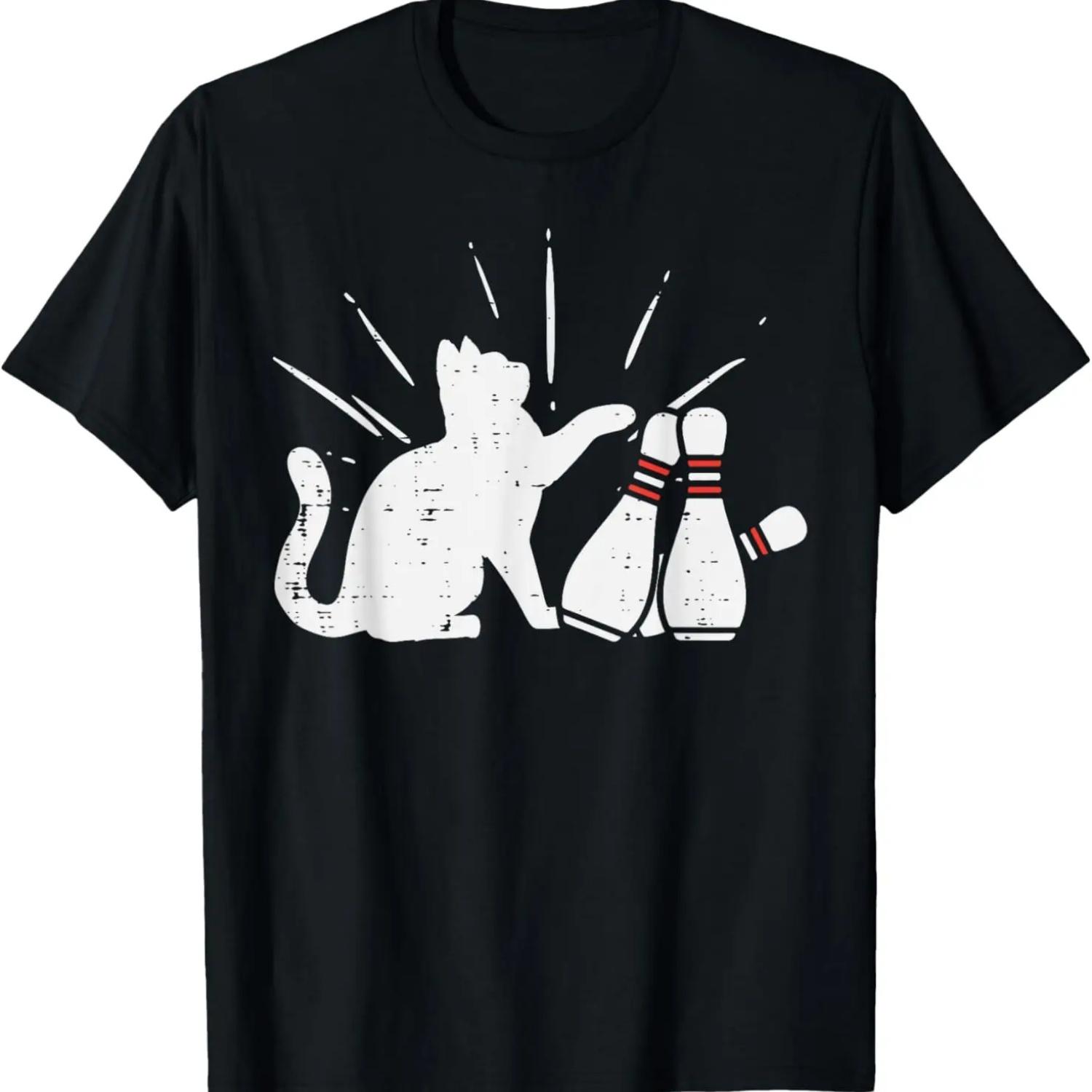 Cat Tipping Bowling Pins Fun Bowler Girls Kids Toddler Women T-Shirt S