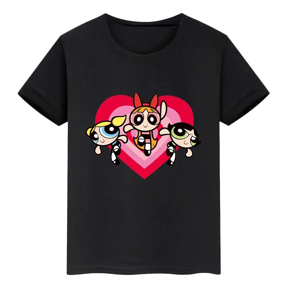 Children's version of Powerpuff Girls printed pure cute anime style summer casual short-sleeved T-shirt