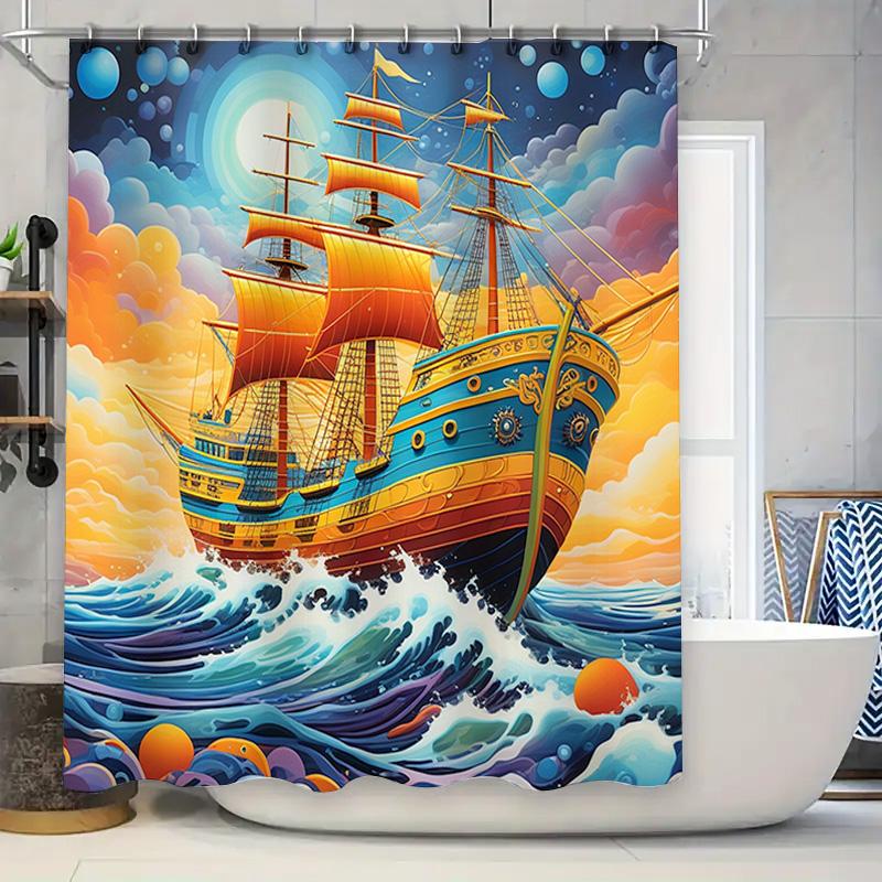 

Exotic Ocean Adventure Shower Curtain Multicolored Sailboat Print For Bathroom Decor Fabric Durable Waterproof Home Decoration I W60H190(CM)-1 Pcs