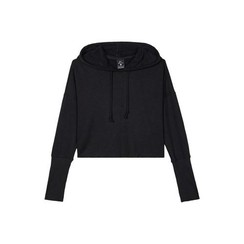 Nike Solid Color Printed Logo Hooded Cropped Sweatshirt for Women in Black L чёрный