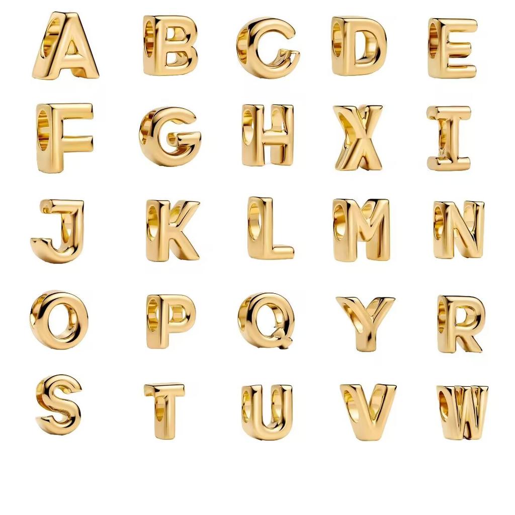 Exquisitas Contas de Alfabeto de Cobre com Charme Dourado de 26 Letras A-Z para Colar, Pulseira, Bracelete, Acessórios, Joias DIY