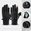 Winter Cycling Gloves Windproof Men Women Touchscreen Warm Gloves Motorcycle Water-Repellent Zipper Pocket Fingertip Flip Gloves