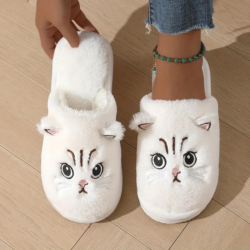 Cute Cat Slippers Women's Plush Slippers Cartoon Kitten Pattern, Warm Indoor House Shoes for Autumn and Winter, Unisex Soft Slippers, Couple Slippers