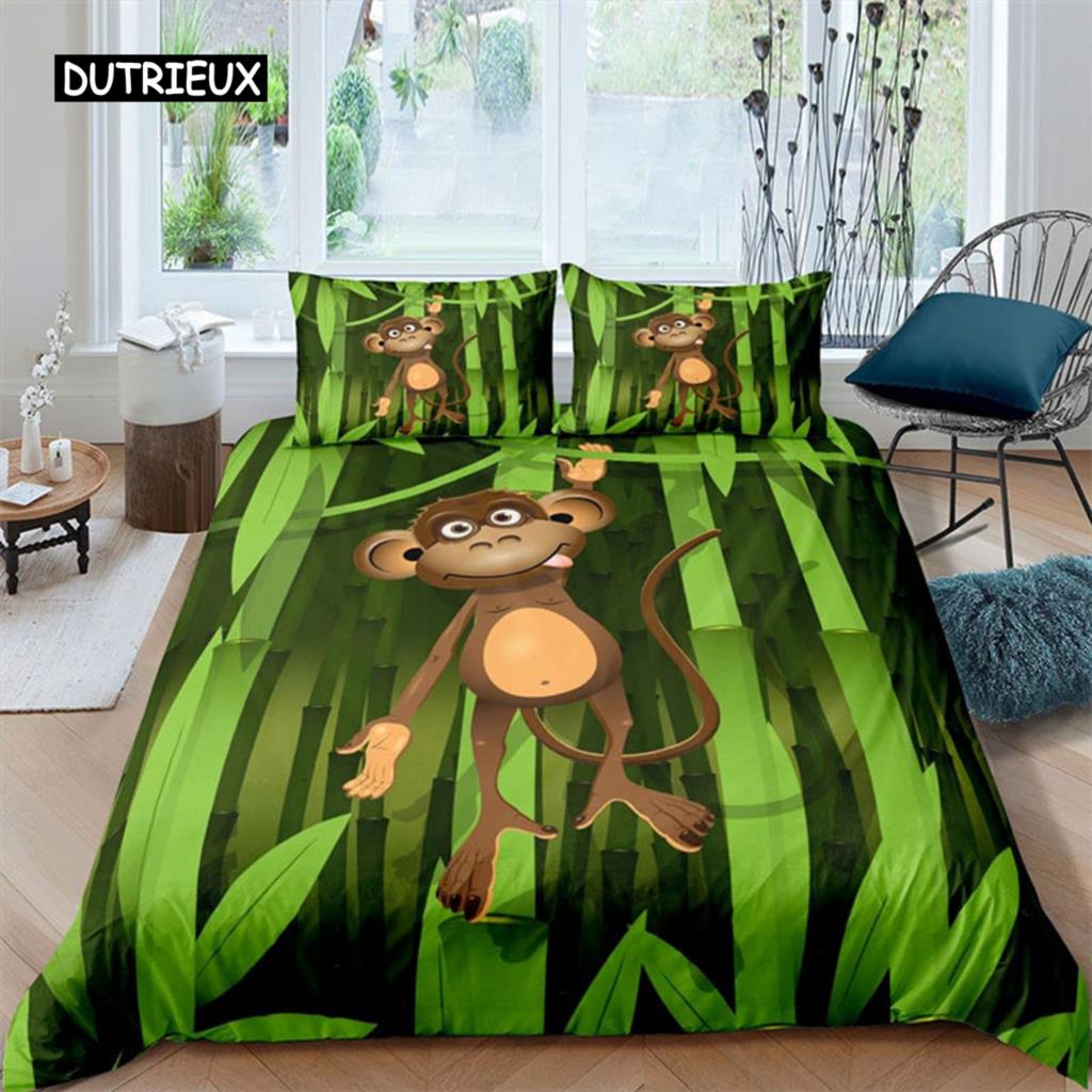 Kinder Affe Bettbezug Niedliches Cartoon Tier Bettwäscheset Lieblicher Kleiner Affe Bettdeckenbezug Für Jungen Mädchen Kinder Schlafzimmer Deko