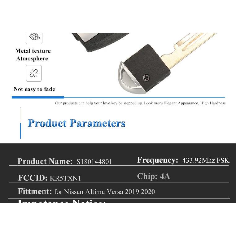 jingyuqin S180144801 Smart Keyless Remote Car Key For Nissan Altima Versa 2019 2020 433MHz 4A Chip Fob 285E3-6CA1A KR5TXN1