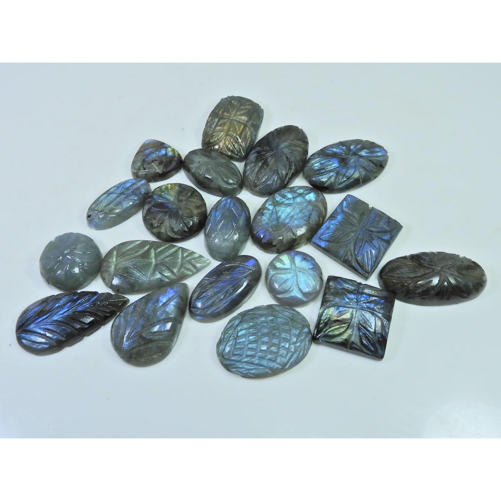 353Cts. Natural Labradorite Carving Mix Cabochon Loose Gemstone 19Pcs Lot LL-1146