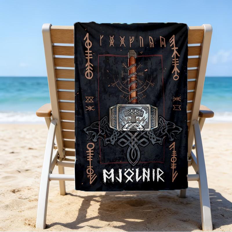 proof beach towel with a Valknut pattern - soft,absorbent,quick-drying,machine washable - perfect for swimming,camping,bathing