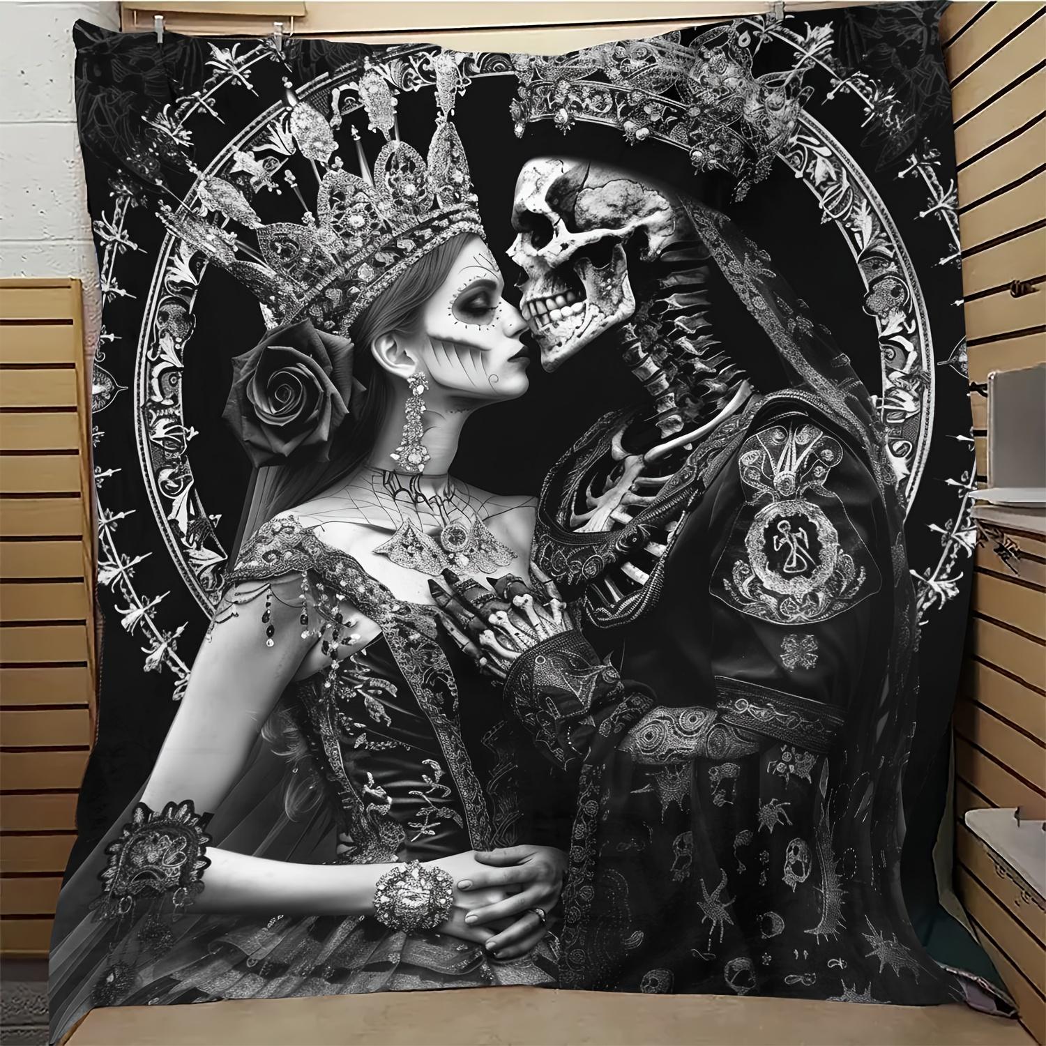 1 шт. Подарок Плед для парня Череп Жених Мягкий плед Фланелевый плед Теплый, приятный для кожи Офисный плед для сна, Плед для дивана и кровати B 70x100cm