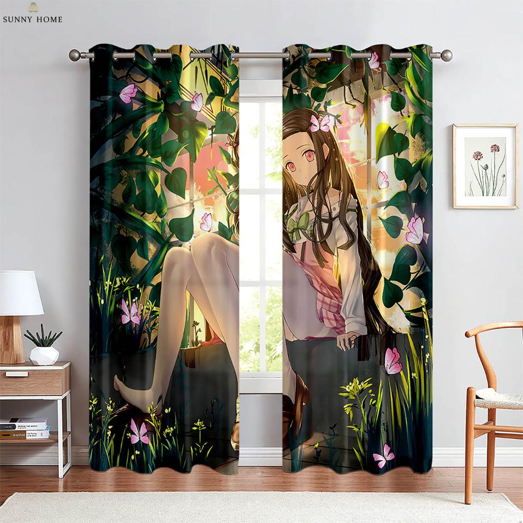 Japanese Anime Print Curtains Dormitory Bedroom Restaurant Study Window Decoration Curtains Children Gift Home Decoration 2 PCS