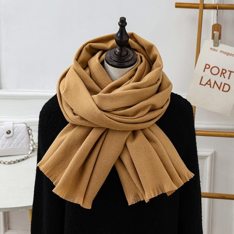 Womens Wool Blend Scarf Winter Warm Short Fringe Solid Color Shawl Wrap Stylish Oversized 195x70cm
