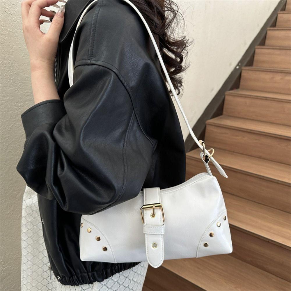 Y2k Rivet Shoulder Bag Vintage Spicy Girl Handbag New Buckle Armpit Bag Women