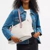 Coach White Signature Canvas Large Zip Tote Bag with Pink Leather Trim for Daily Use