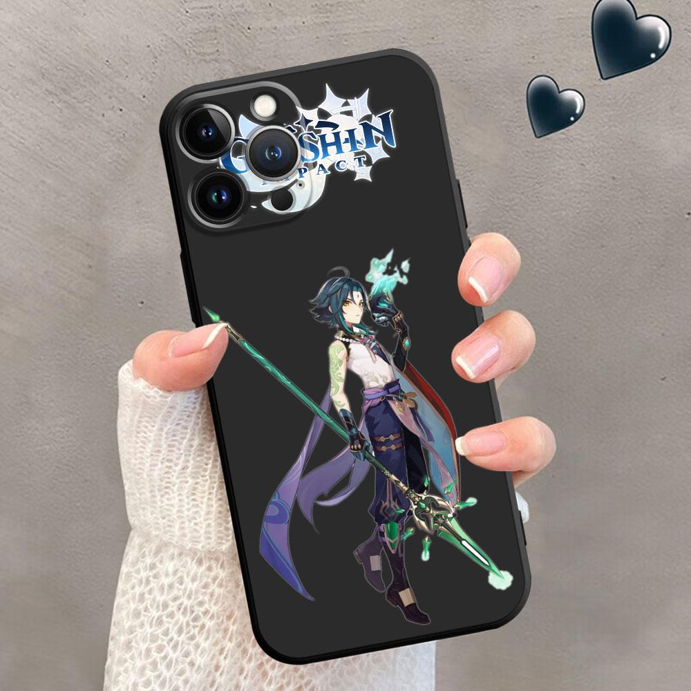 TPU Soft Phone Case for iPhone 12 13 Mini 14 Plus XR XS X 7 8 6S SE 11 Pro Max 13Mini XS Max 6 Luxury Black Genshin Impact