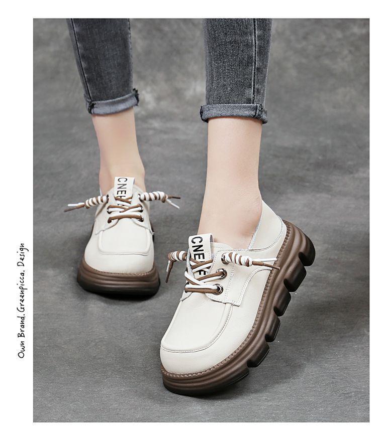 Women's Genuine Soft Leather Loafers, British Style 2025 - Spring/Autumn, Thick Sole, Lace-up, Versatile, Comfortable Shoes