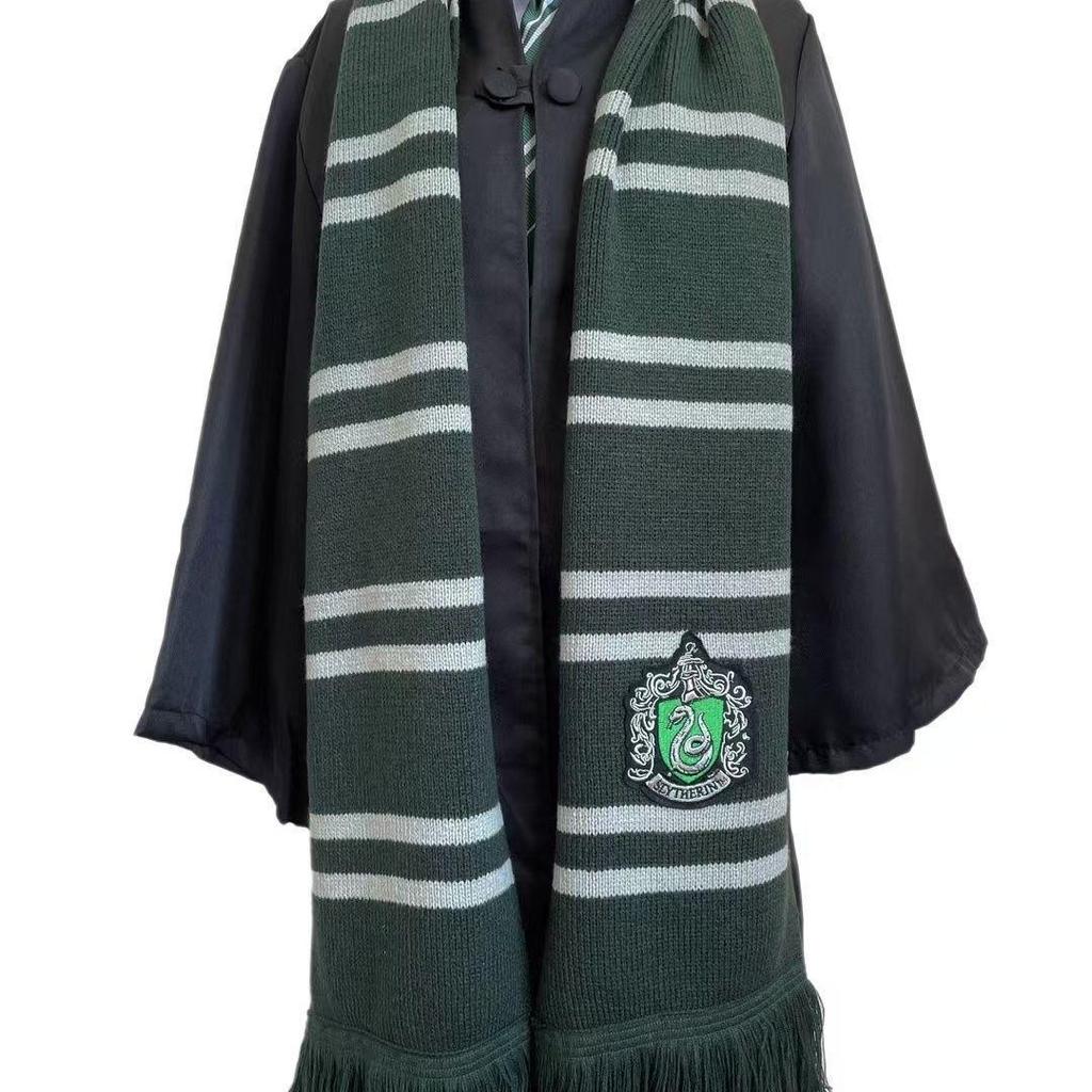 Thick Warm Tassel Scarf with Large Hogwarts House Logo: Slytherin, Ravenclaw, Gryffindor