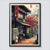 Anime Ramen Shop Gourmet Illustration Canvas Print City Street Scene Wall Poster for Modern Living Room Kitchen Home Gifts