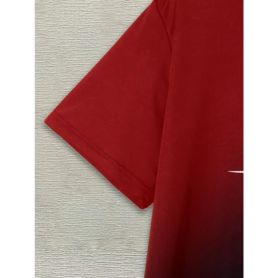 Vibrant Style| Big & Tall Men's Gradient Fishing Graphic Tee - Casual Polyester Short Sleeve, Summer Print with Heartbeat Fishing Gear, PLUS SIZE