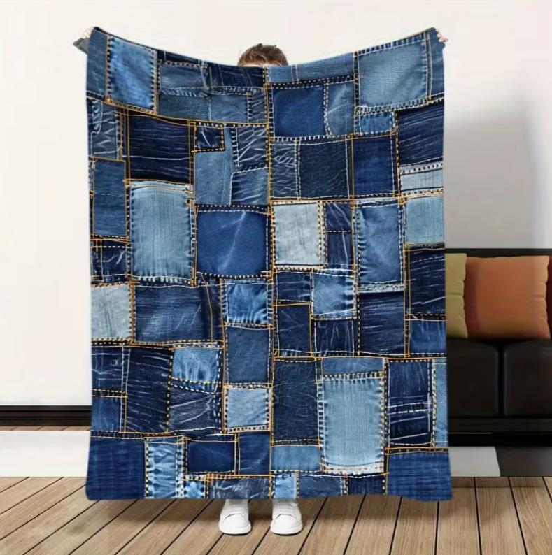 1 Colorful Floral Patchwork Flannel Quilt - Soft and Comfortable, All-season Sofa Blanket for Sofas, Offices, Camping and Travel