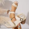 Fashion Bohemia Ethnic Weave Straps Sandals Women Square Toe High Heels Sandals Women 2025 Summer Casual Beach Ankle Strap Shoes