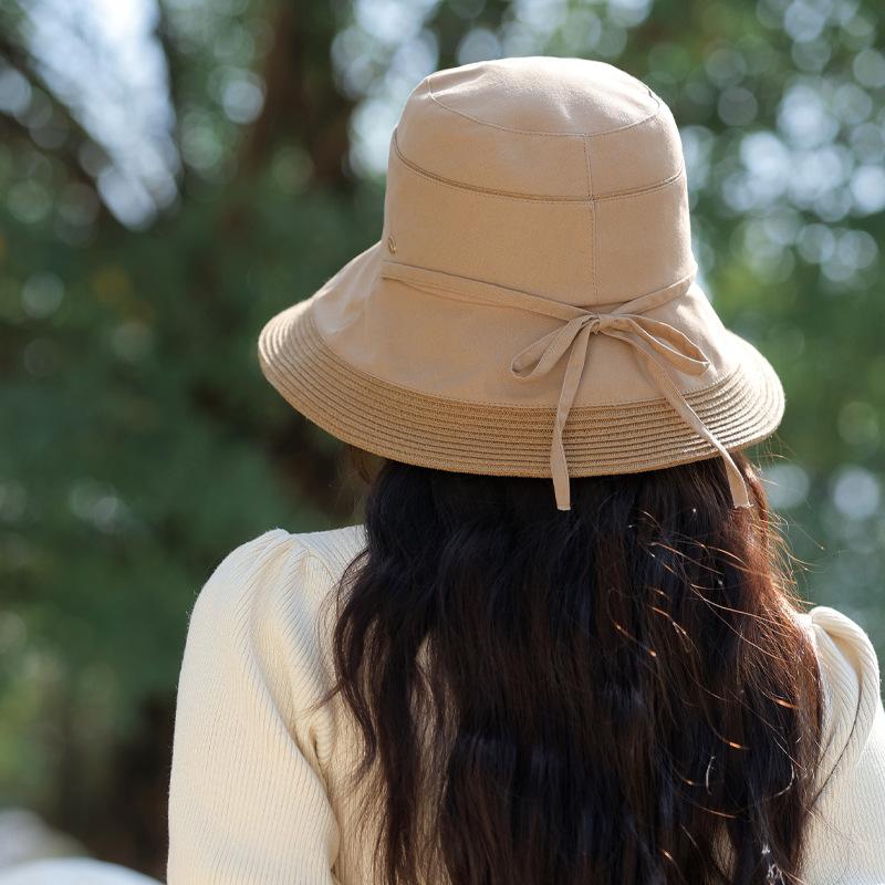 New summer hat women's high-end sunscreen sun hat solid color versatile bucket hat travel visor