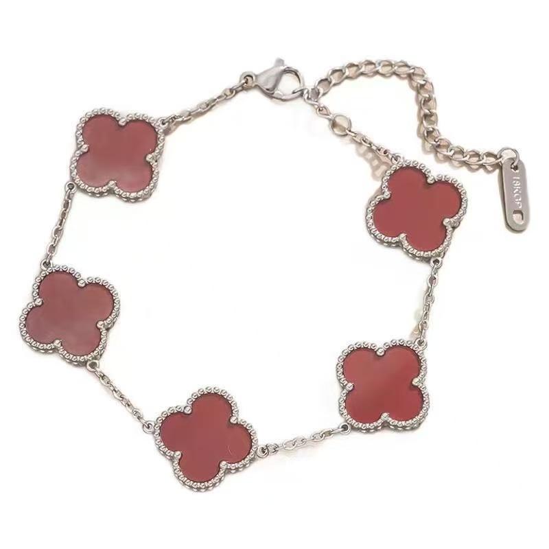 15-миллиметровый стойкий к выцветанию пятилистник из титановой стали, пятицветный браслет-манжета для женщин - Модный высококлассный браслет silver бордовый