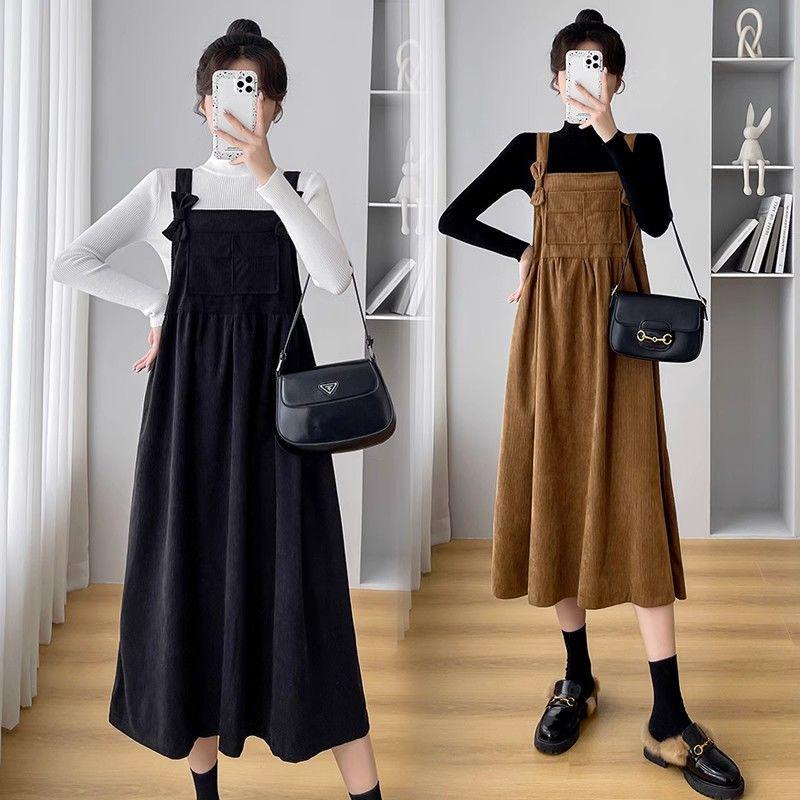 Umstands-Latzkleid-Set in Übergröße aus Cord – Stilvolles Midi-Zweiteiler für Herbst/Winter