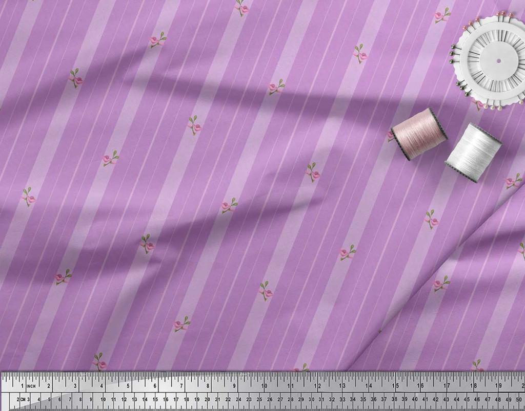 Soimoi Japan Crepe Satin Fabric Artistic Floral & Stripe Fabric Prints By metre 42 Inch