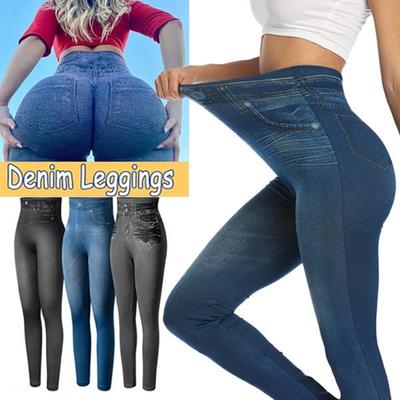 Shop Fake Taschen Kordelzug Faux Denim Unterteil Nahtlose Yogahose