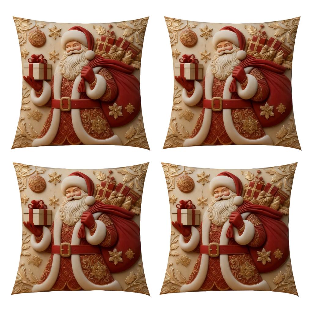 Świąteczna poszewka na poduszkę, Świąteczna dekoracja domu, Pokrowiec na poduszkę, Zestaw 4 sztuk