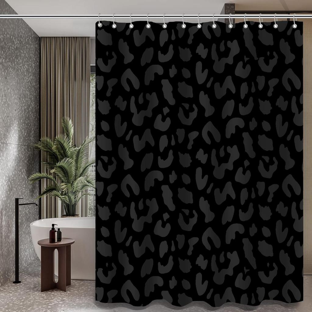 Leopard Cheetah Shower Curtain (72" x 72"), Black Leopard Cheetah Print Shower Curtain,Polyester Fabric Print Shower Curtain Set for Bathroom with 12