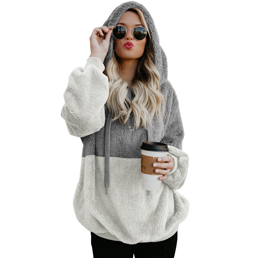 Herbst und Winter Neue Farbe-blocking Pullover Frauen Europäischen und Amerikanischen frauen Plüsch Langarm Zipper Warm Hoodie