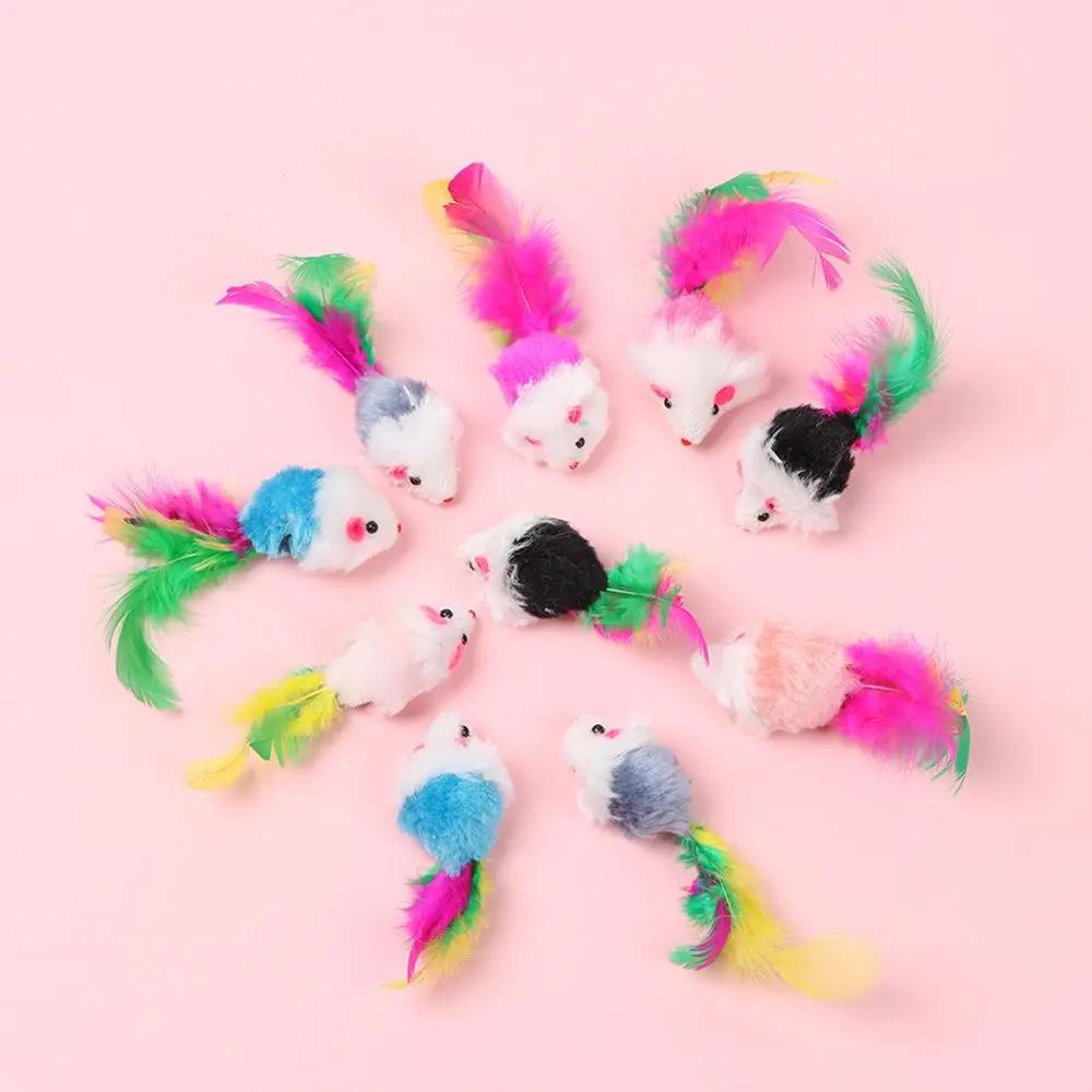 10Pcs Funny Catnip Feather Tail Kittens Mice Rattle Set Cat Mouse Interactive Cat Toy