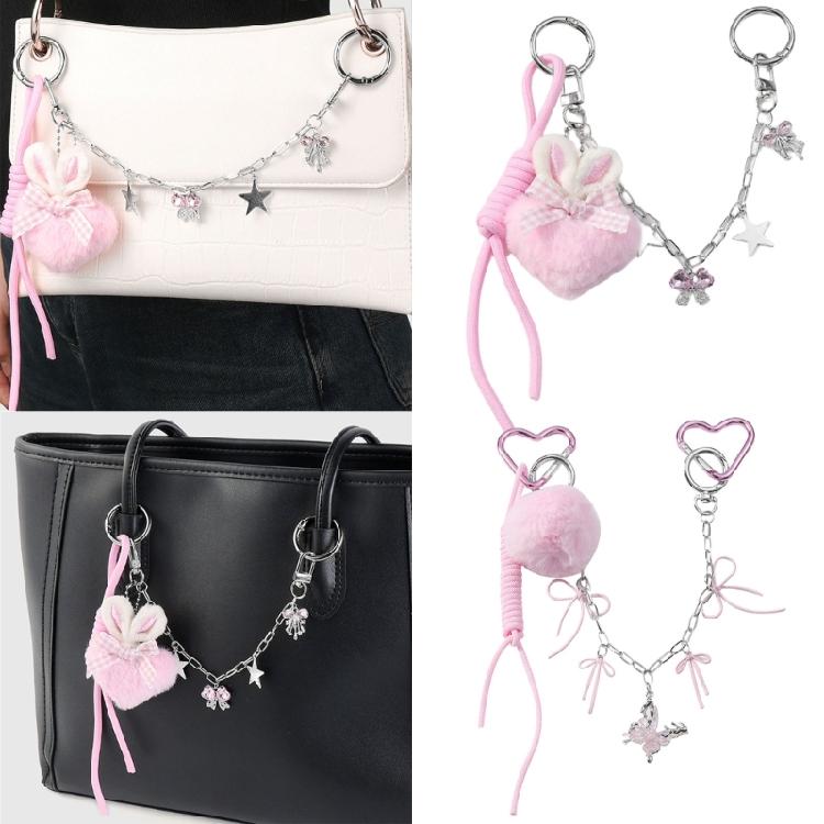 Bows Keyring Creative Car Key Chain Heart Keychain Braided Rope Keychain Ornament Plush Pompoms Bag Charm for Backpack