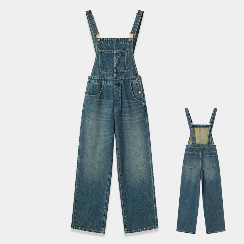 

Желтый Цветок Слим 2025 Женский Комбинезон Рабочий с Завышенной Талией: Универсальные прямые джинсы в европейском и американском стиле 31 синий