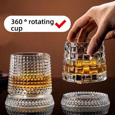 Crystal 360 Rotating Whiskey Glass Cup Creative Glass Cup With Base Bottle Bar Party Beer Mug Drinking Glasses Beer Accessory