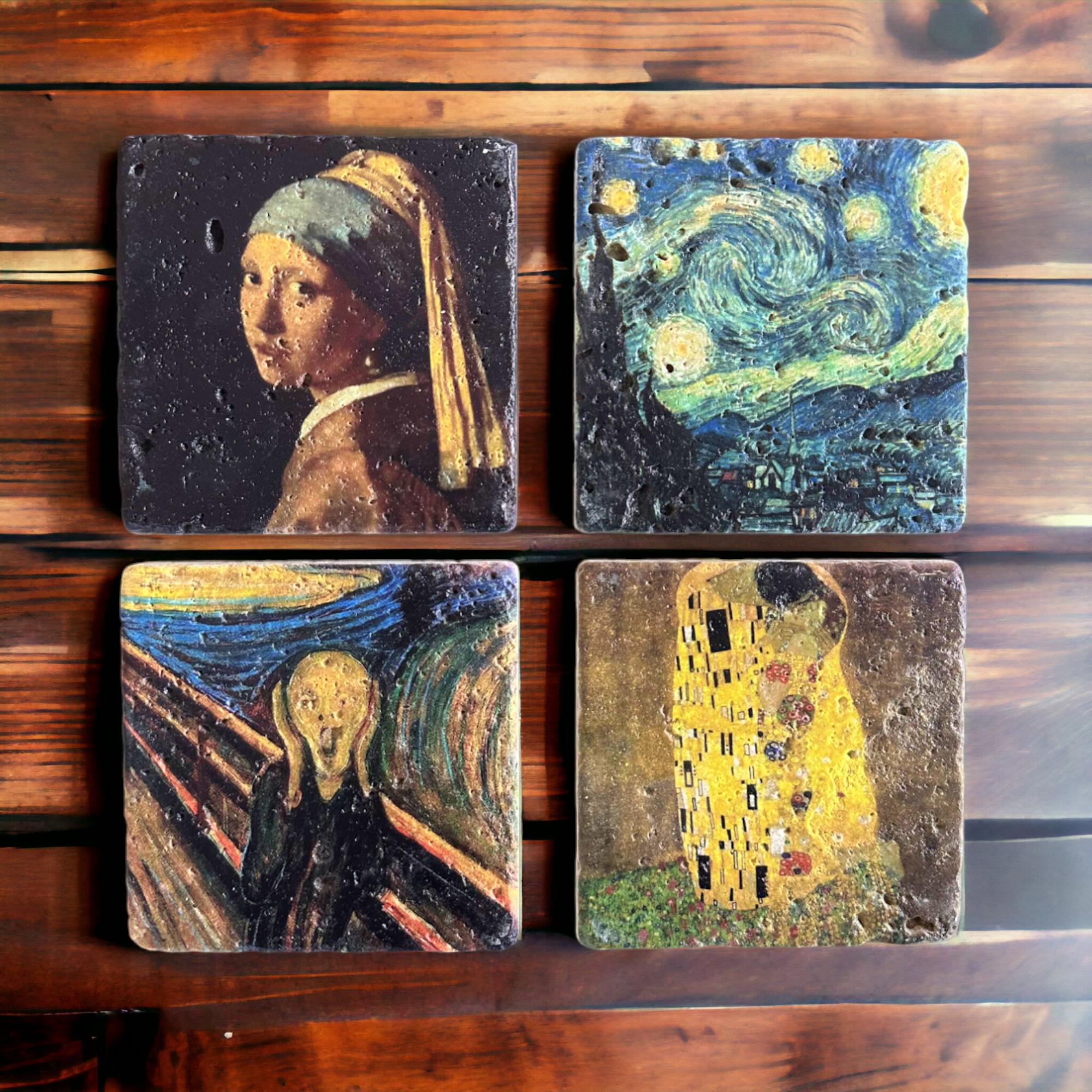 

Декоративные подставки из натурального камня ручной работы с художественной росписью - набор из 4 шт. (10x10см)