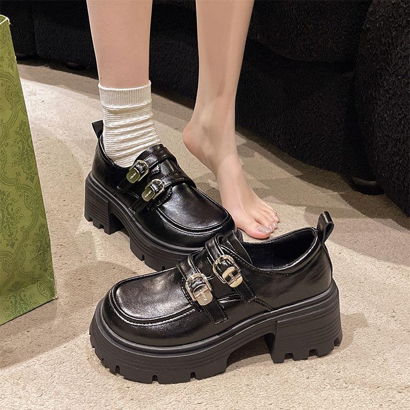 French Retro Black Heightened Platform Small Leather Shoes Women's 2025 New Autumn Versatile Skirt Mary Jane Single Shoes