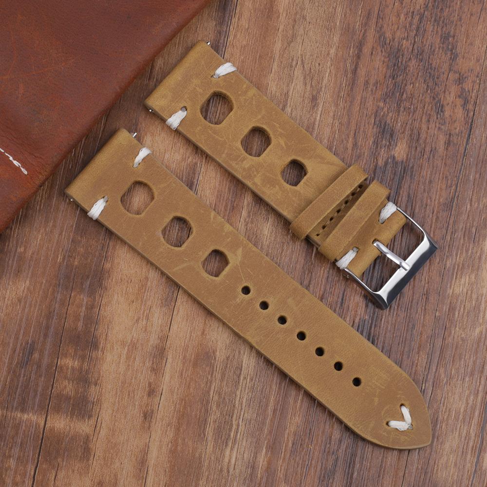 Vintage Leder Uhrenarmband 18mm 20mm 22mm 24mm Atmungsaktives Loch Handgenähtes Armband für Herren Damen Ersatz Handgelenkband