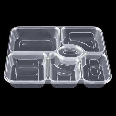 Disposable 6-Compartment Rectangular Meal Prep Containers with Lids