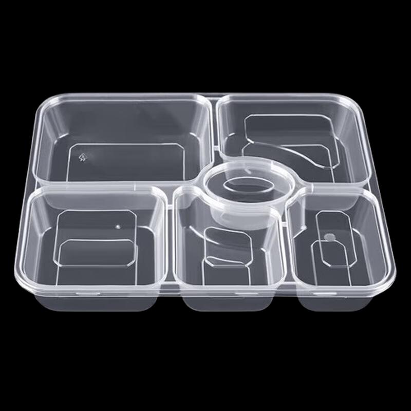 Disposable 6-Compartment Rectangular Meal Prep Containers with Lids