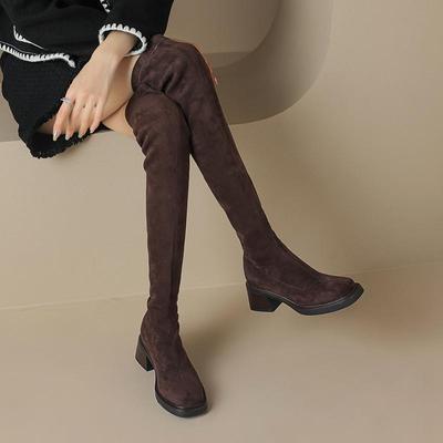 Rebanho Sapatos Outono Inverno Salto Médio Tamanho 43 Botas Cano Alto Bico Quadrado Manter Quente Slip on Botas Acima do Joelho
