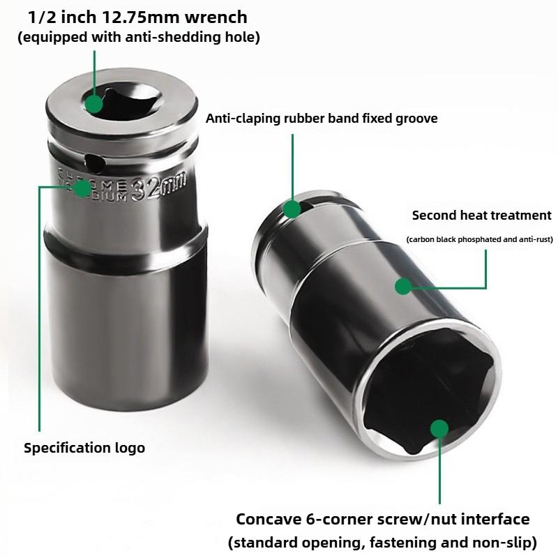 10 buc. Set de prize de impact metric cu antrenare de 1/2 ", priză universală, set de prize adânci cu antrenare metrică, cheie pentru instrumente de reparații pneumatice cu aer
