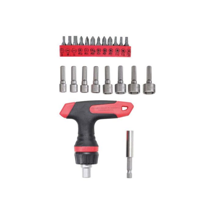 Jeu d'embouts et douilles poignée en T à cliquet pour embouts réversibles BGS - 22 pcs - 20122